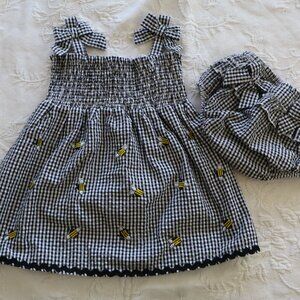 Black & White Dress w/ Bee Embroidery and matching bloomers 18m Rare Editions